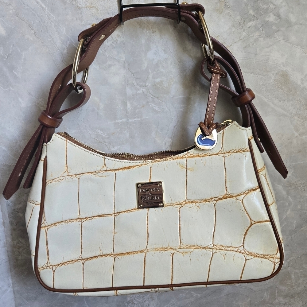 Dooney & Bourke White and Brown Croc-Embossed Women's Bag